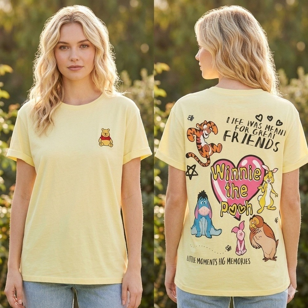Disney Winnie The Pooh Embroidered Shirt Juniors XL 15-17 Yellow Cuffed Sleeve‎